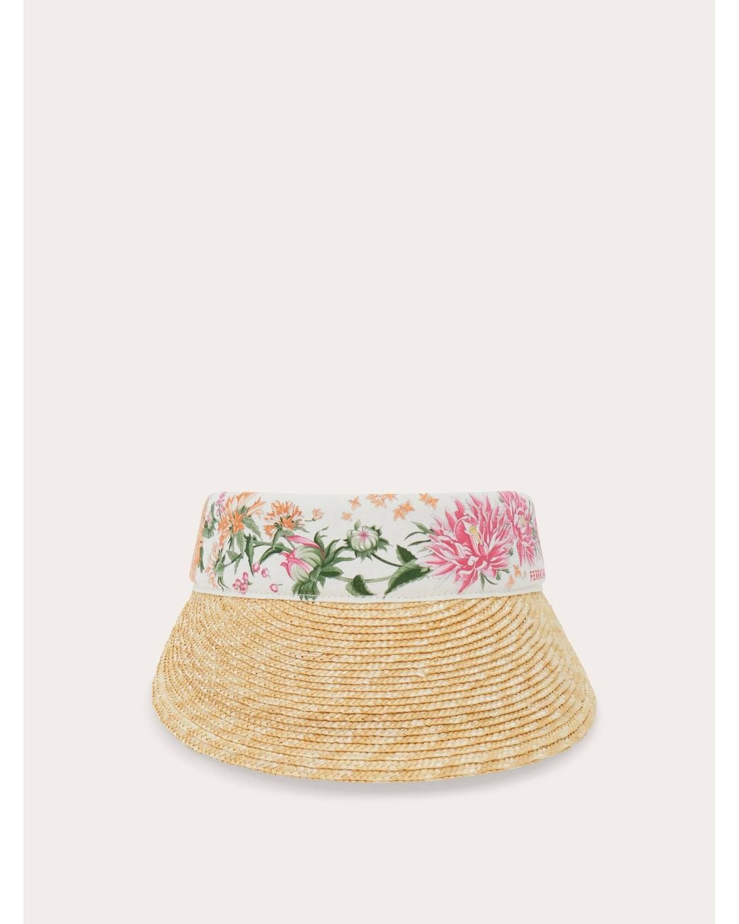 Ferragamo Natural Spring Print Straw Visor