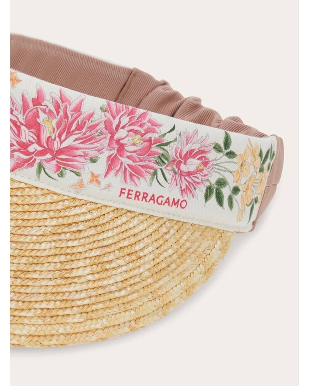 Ferragamo Natural Spring Print Straw Visor