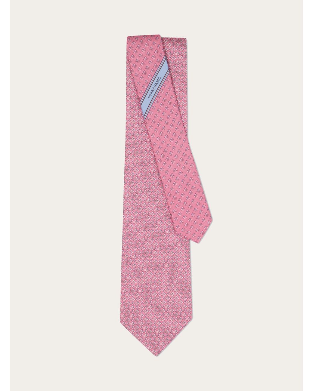 Ferragamo Pink Gancini Square Print Silk Tie for men
