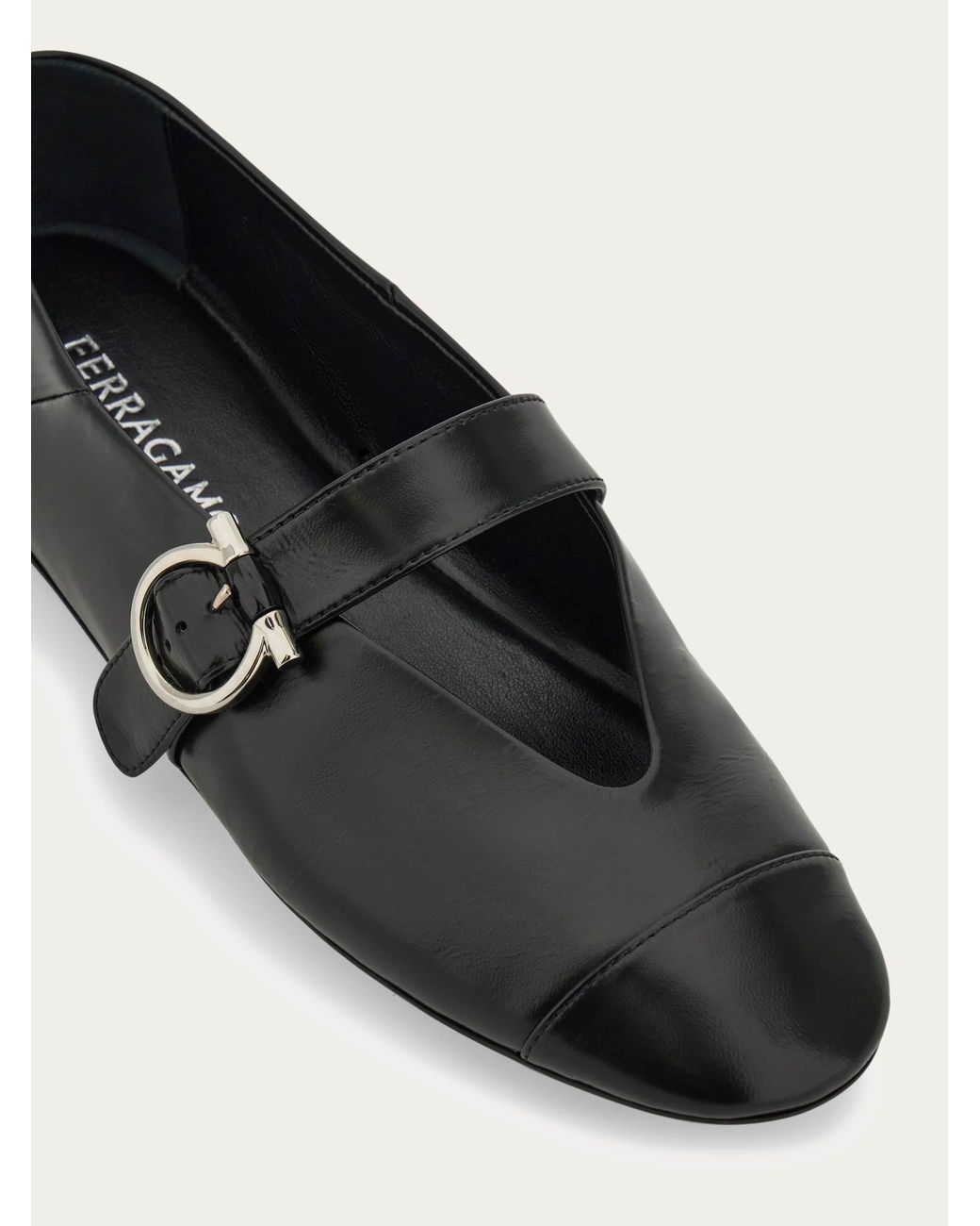 Ferragamo White Gancini Buckle Ballet Flat