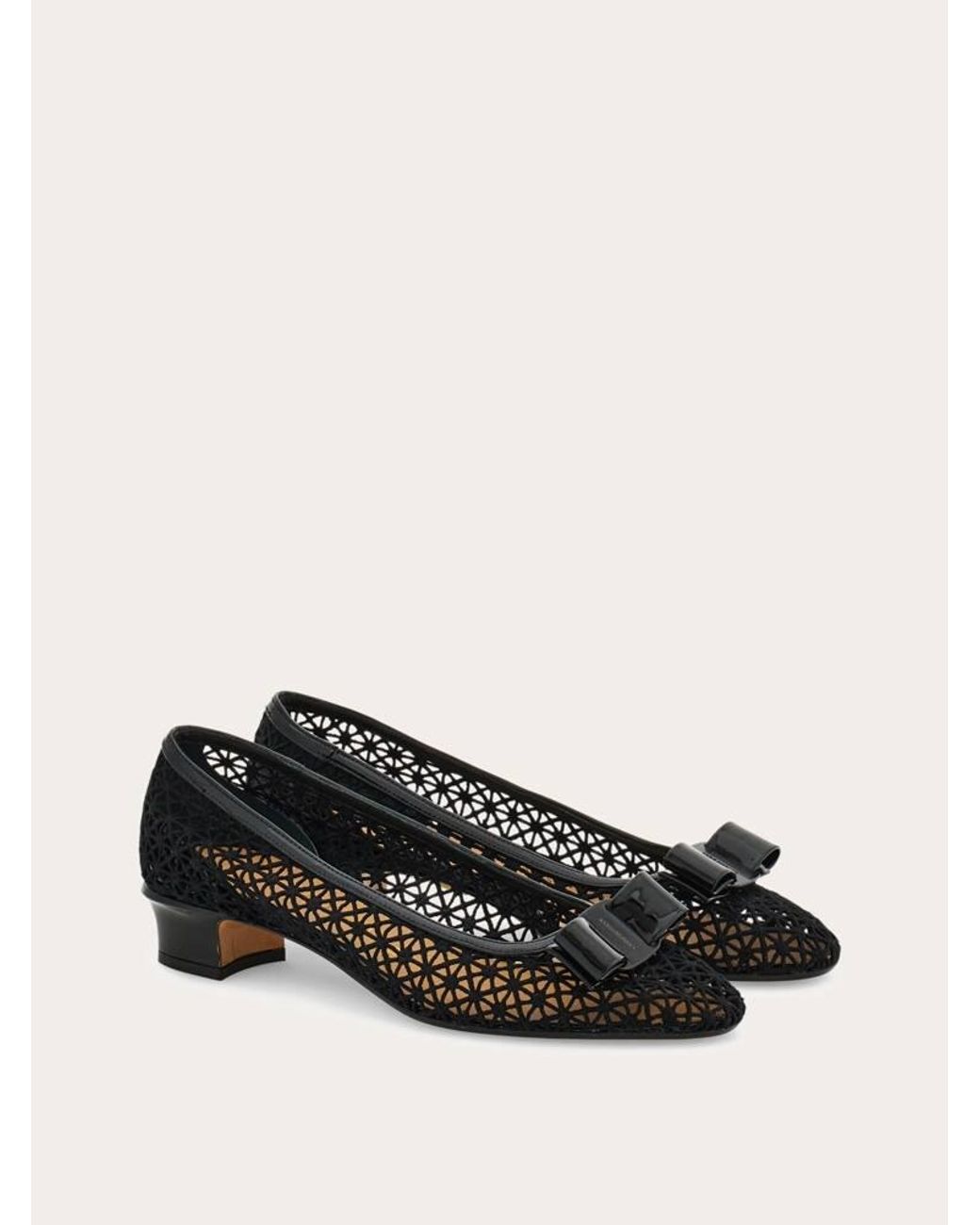Ferragamo Black Macramé Vara Bow Pump