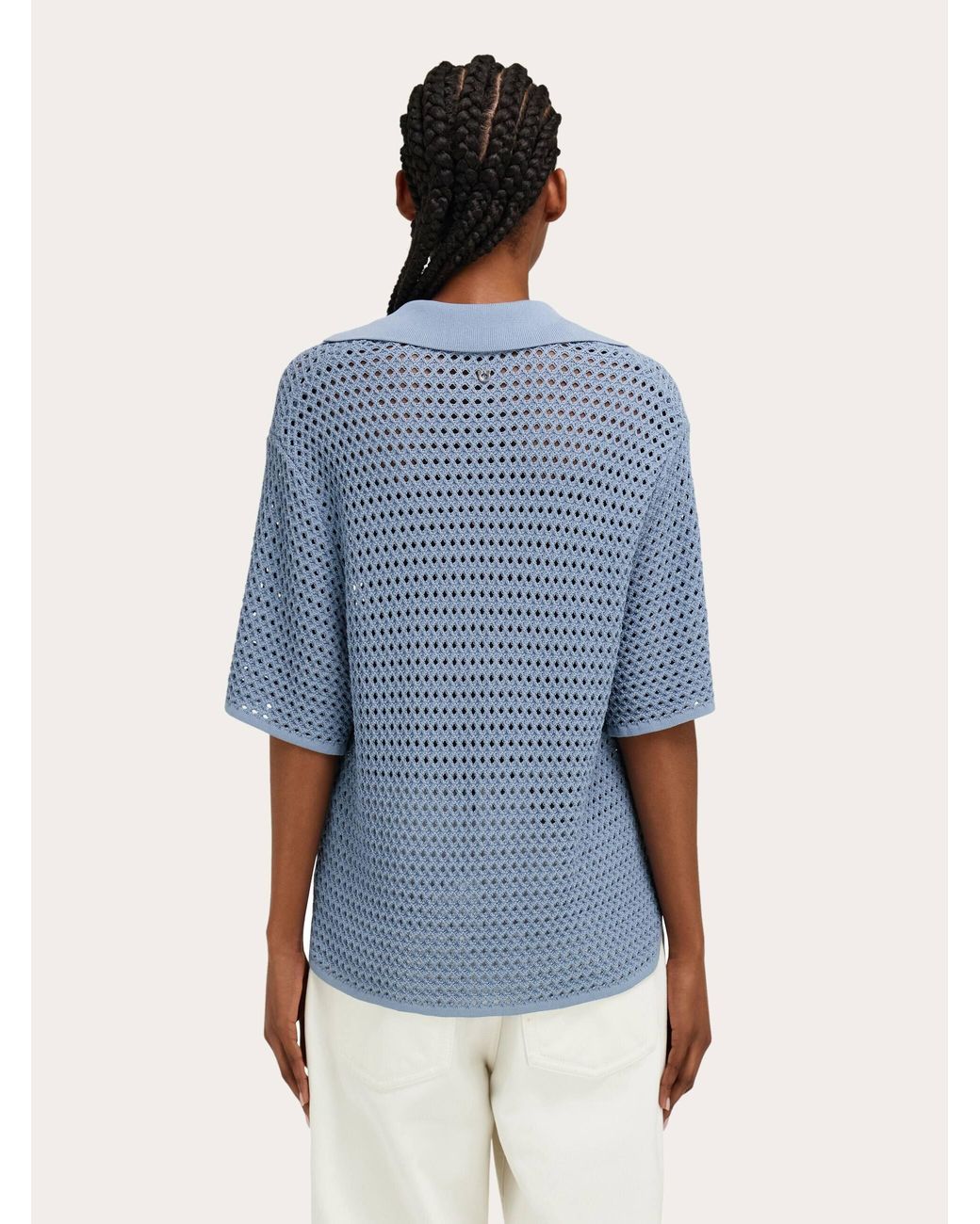 Ferragamo Blue Open Knit Polo Shirt