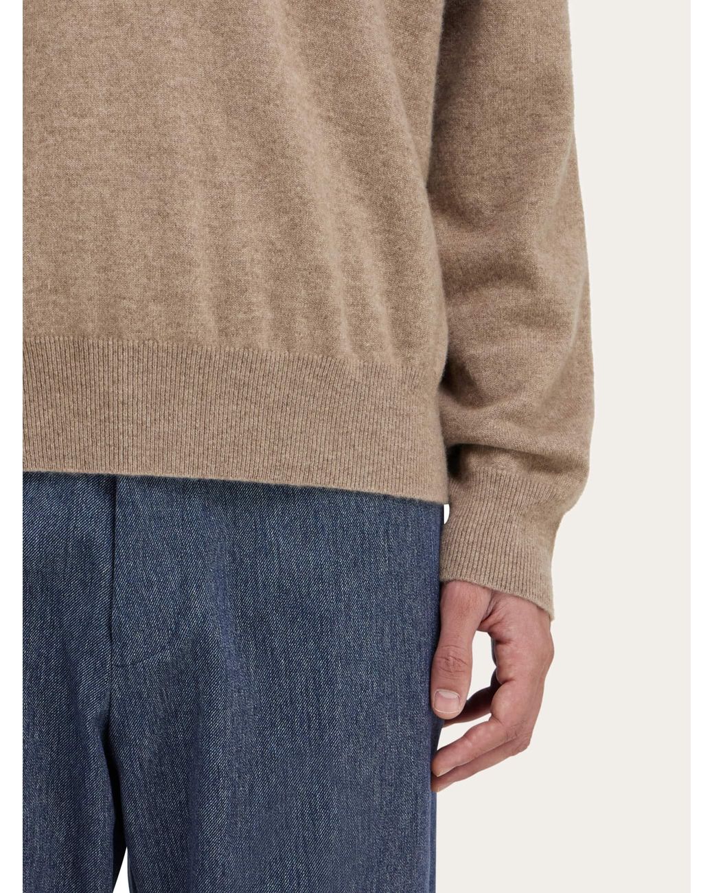 Ferragamo Natural Cashmere Sweater With Polo Collar for men