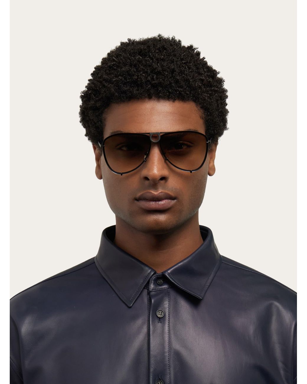 Ferragamo Gray Aviator Frame Sunglasses With Interchangeable Lenses