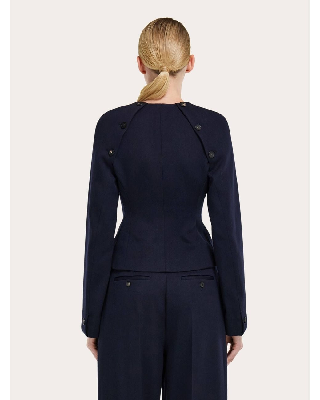 Ferragamo Blue Cropped Jacket With Button Detail
