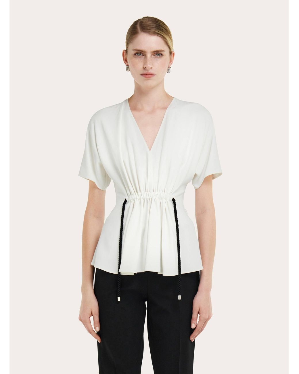 Ferragamo Natural Viscose Top With Gathered Waist