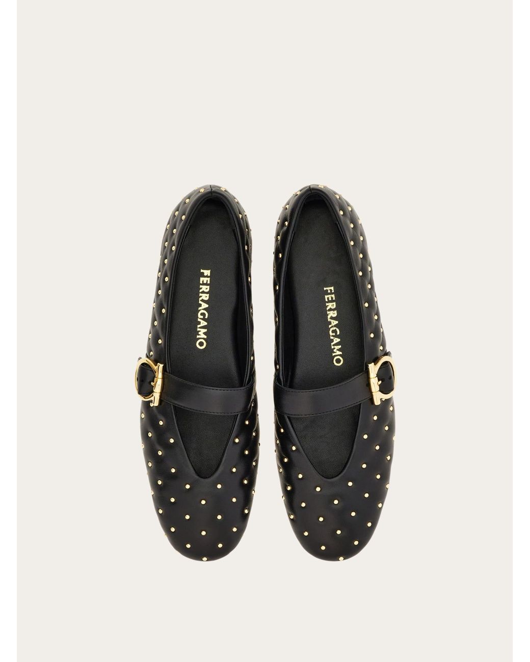 Ferragamo White Studded Gancini Buckle Ballet Flat .5