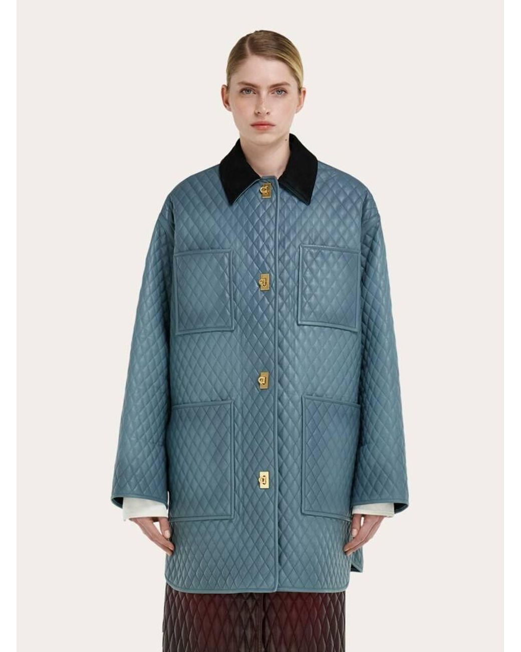 Ferragamo Blue Quilted Nappa Blouson