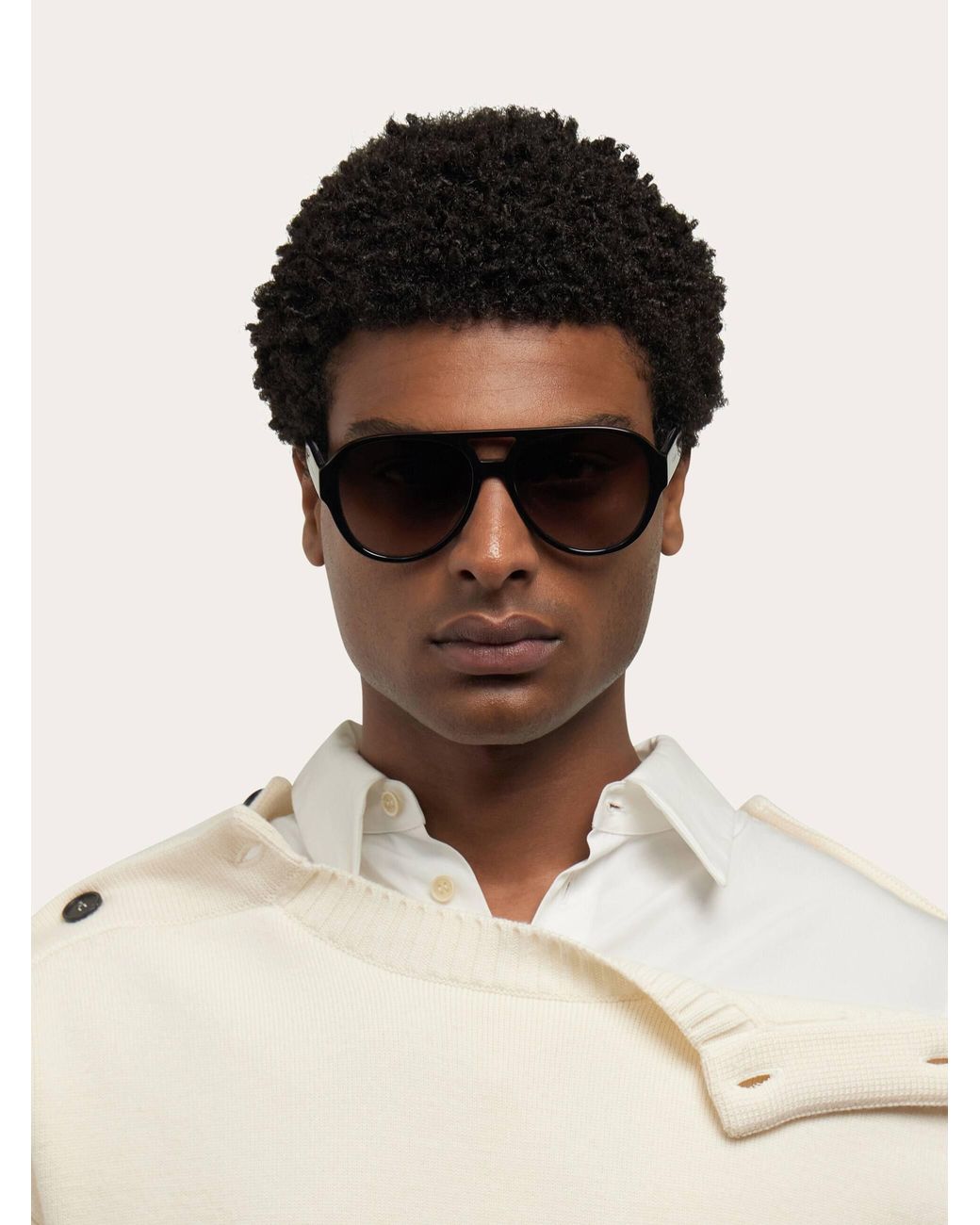 Ferragamo Black Aviator Frame Sunglasses