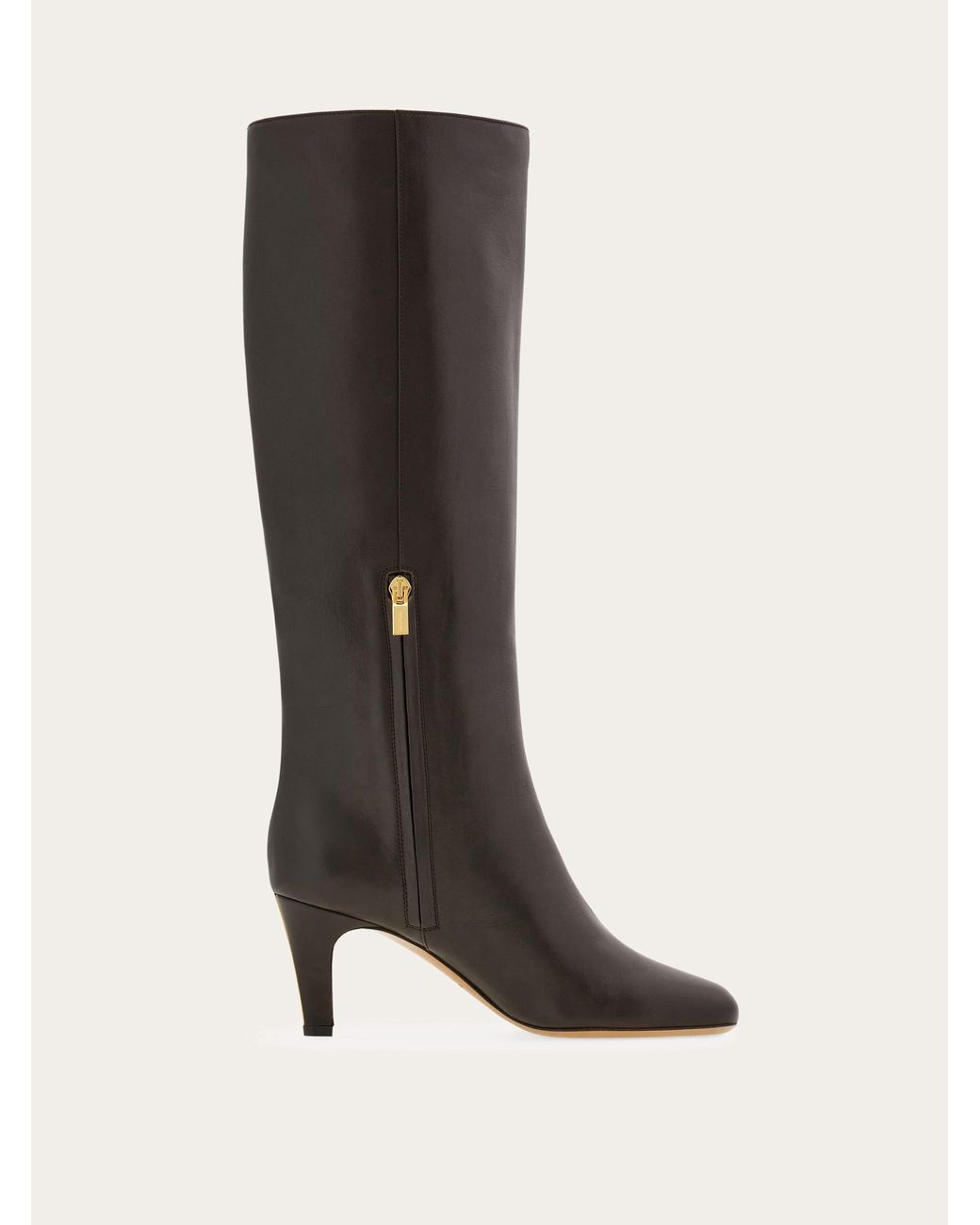 Ferragamo Brown Knee High Boot With Low Heel