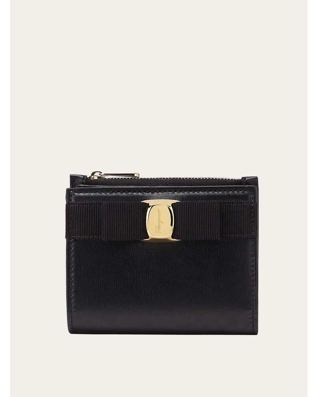 Ferragamo Black Vara Bow Compact Wallet