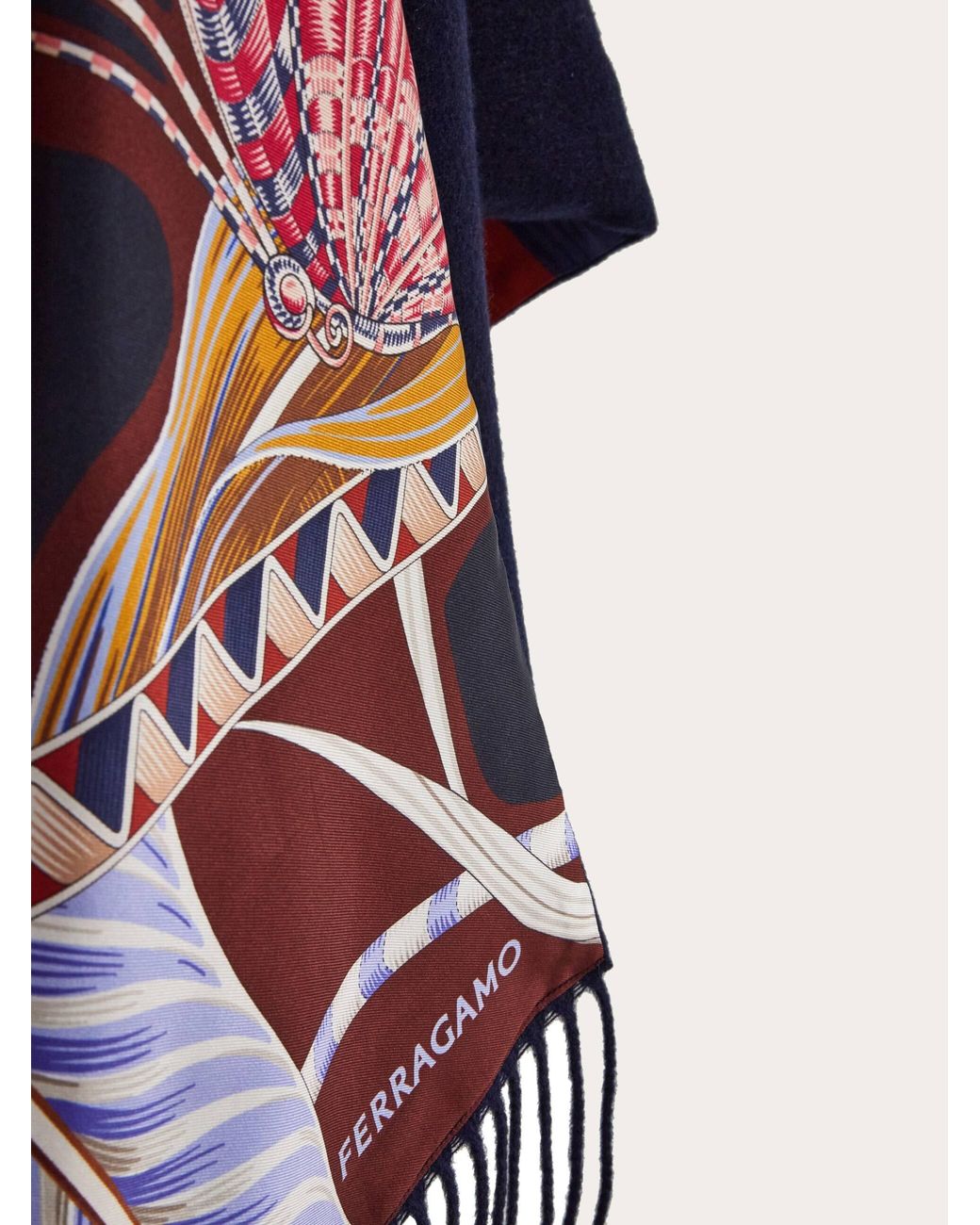 Ferragamo Blue Cashmere And Silk Reversible Cape