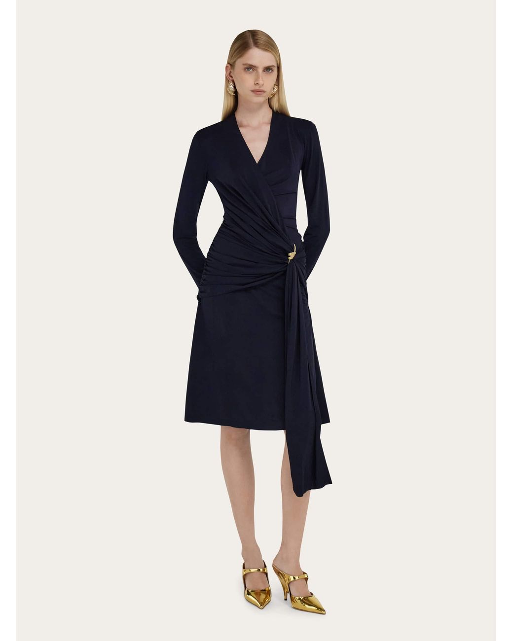 Ferragamo Blue Midi Wrap Dress