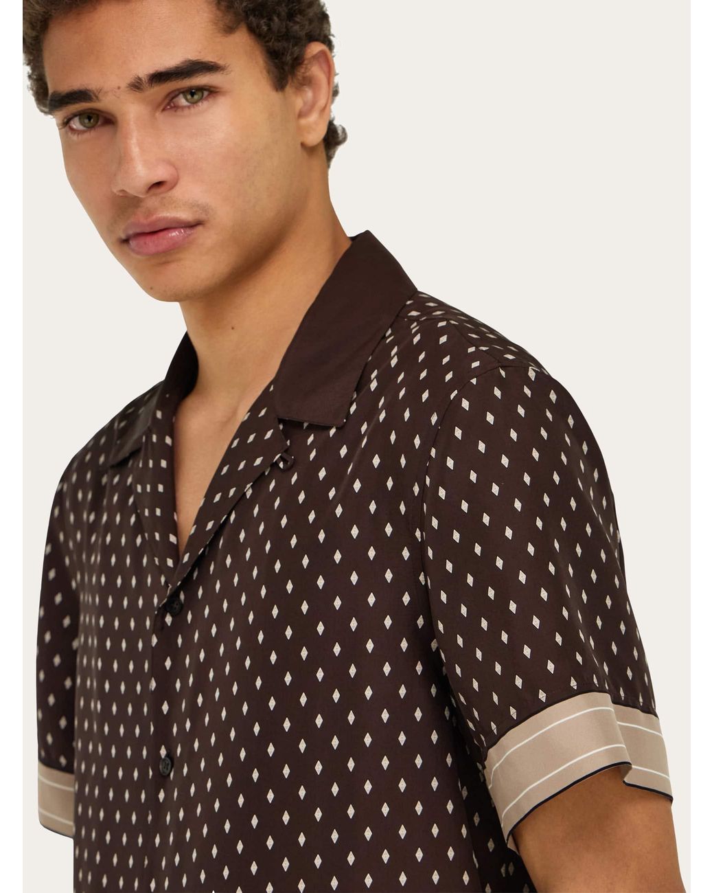 Ferragamo Brown Habotai Silk Shirt for men