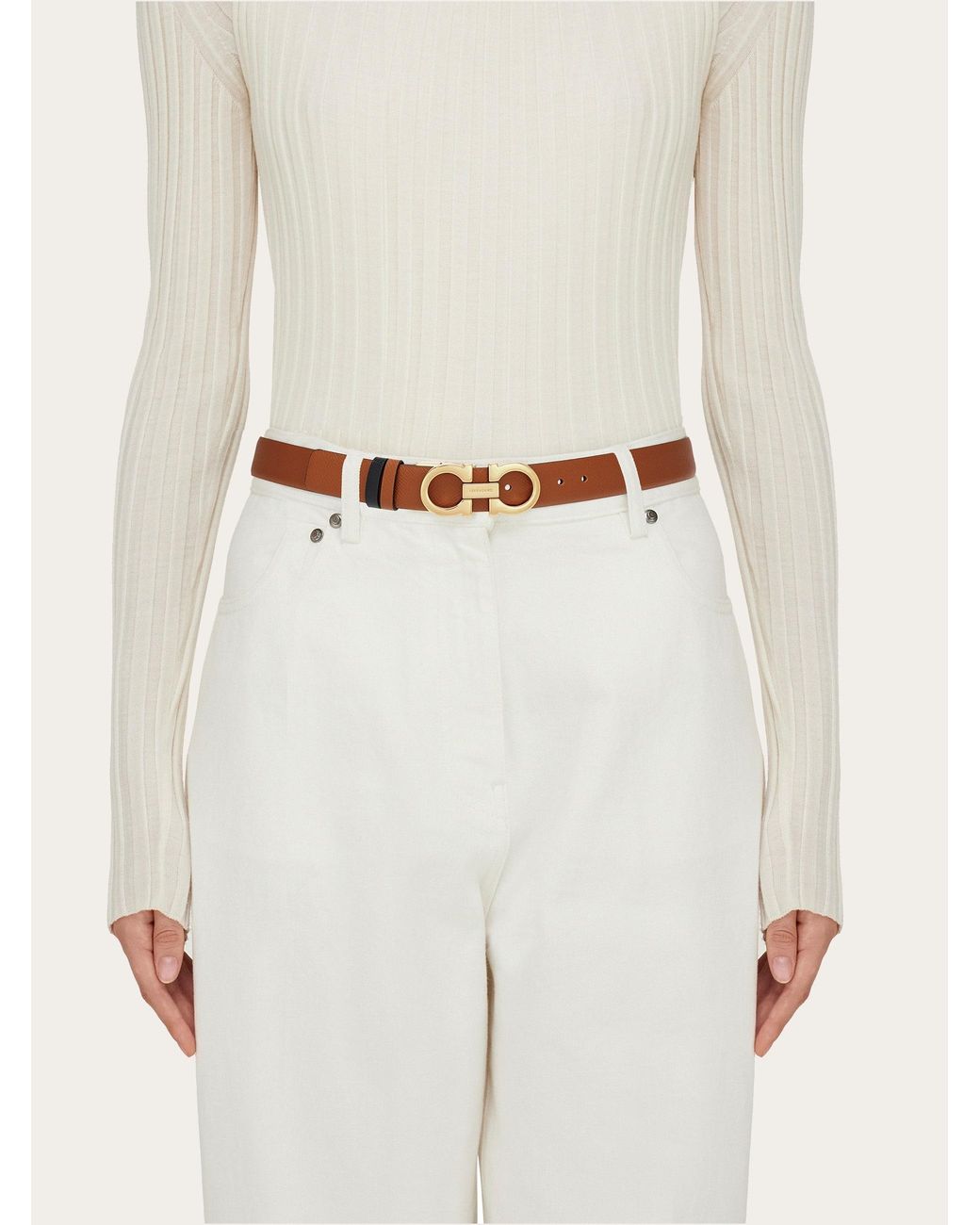 Ferragamo White Reversible And Adjustable Gancini Belt