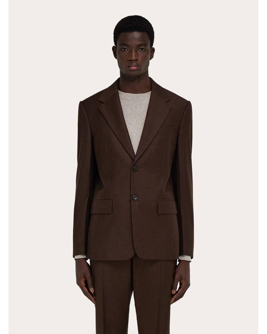 Ferragamo Brown Single Breasted Flannel Blazer for men
