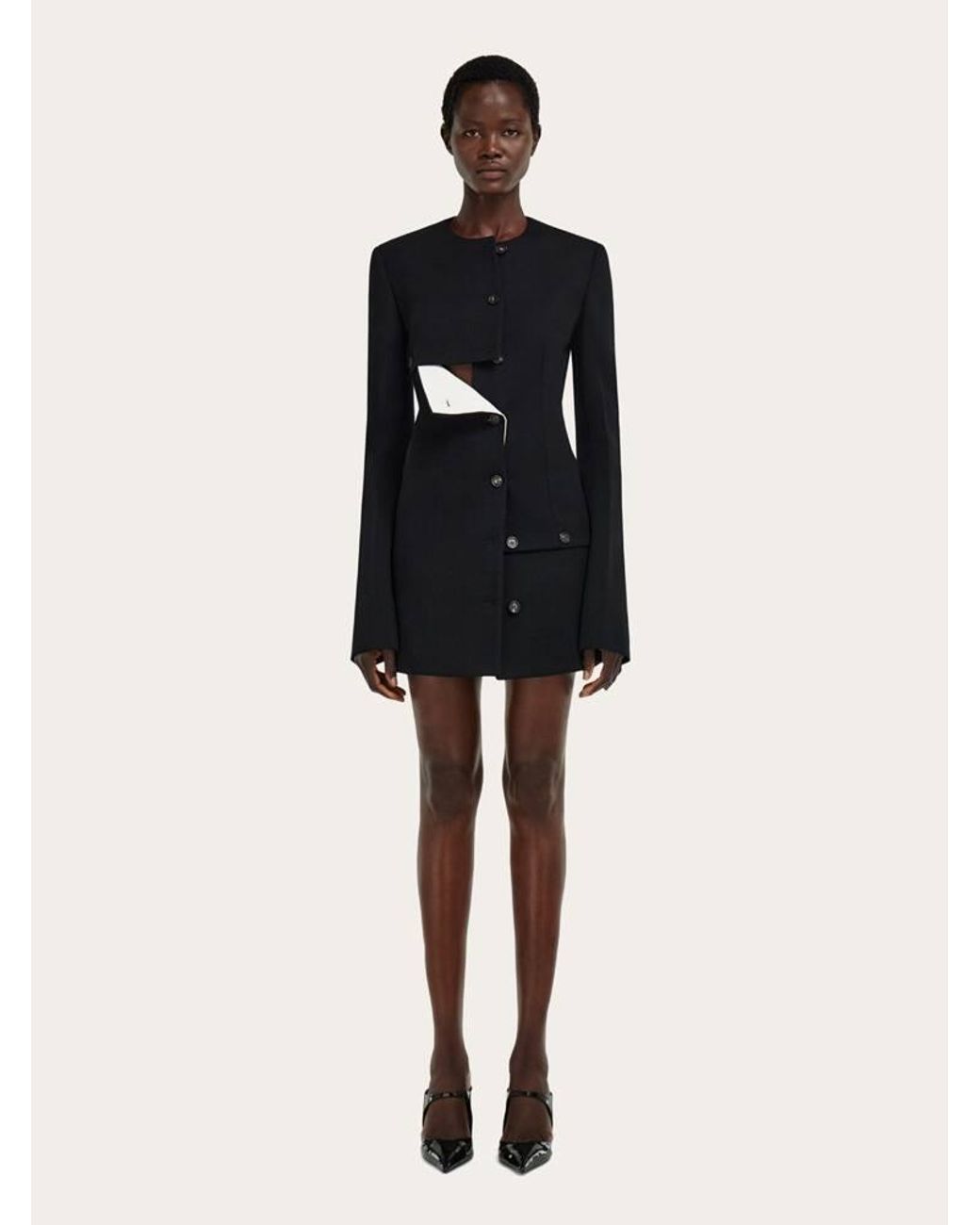 Ferragamo Black Wool Jacket With Button Detail