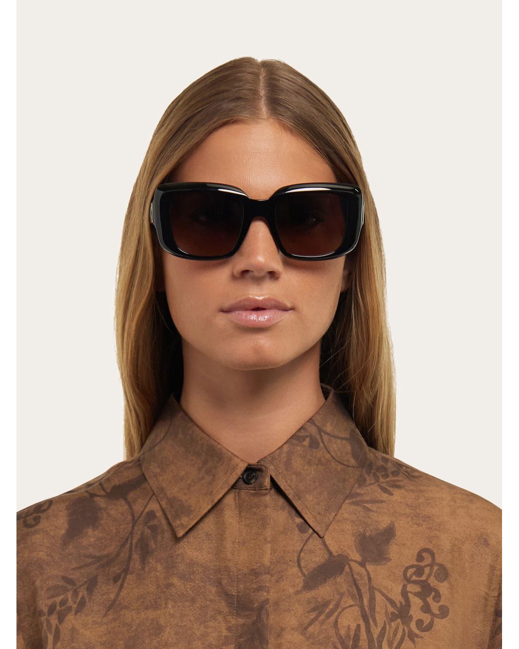 Ferragamo Black Rectangular Frame Sunglasses