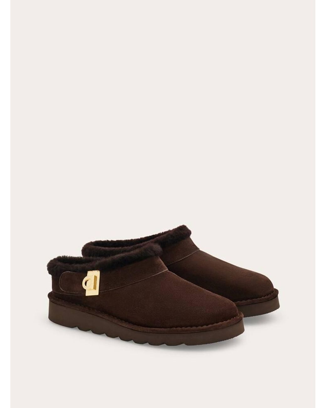 Ferragamo Brown Merino Lined Chunky Mule