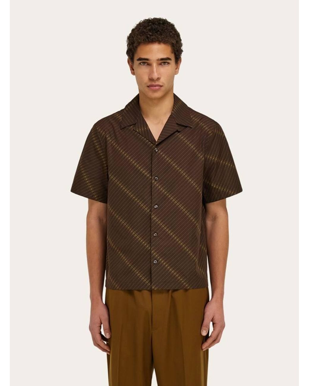 Ferragamo Brown Short Sleeve Bowling Shirt for men