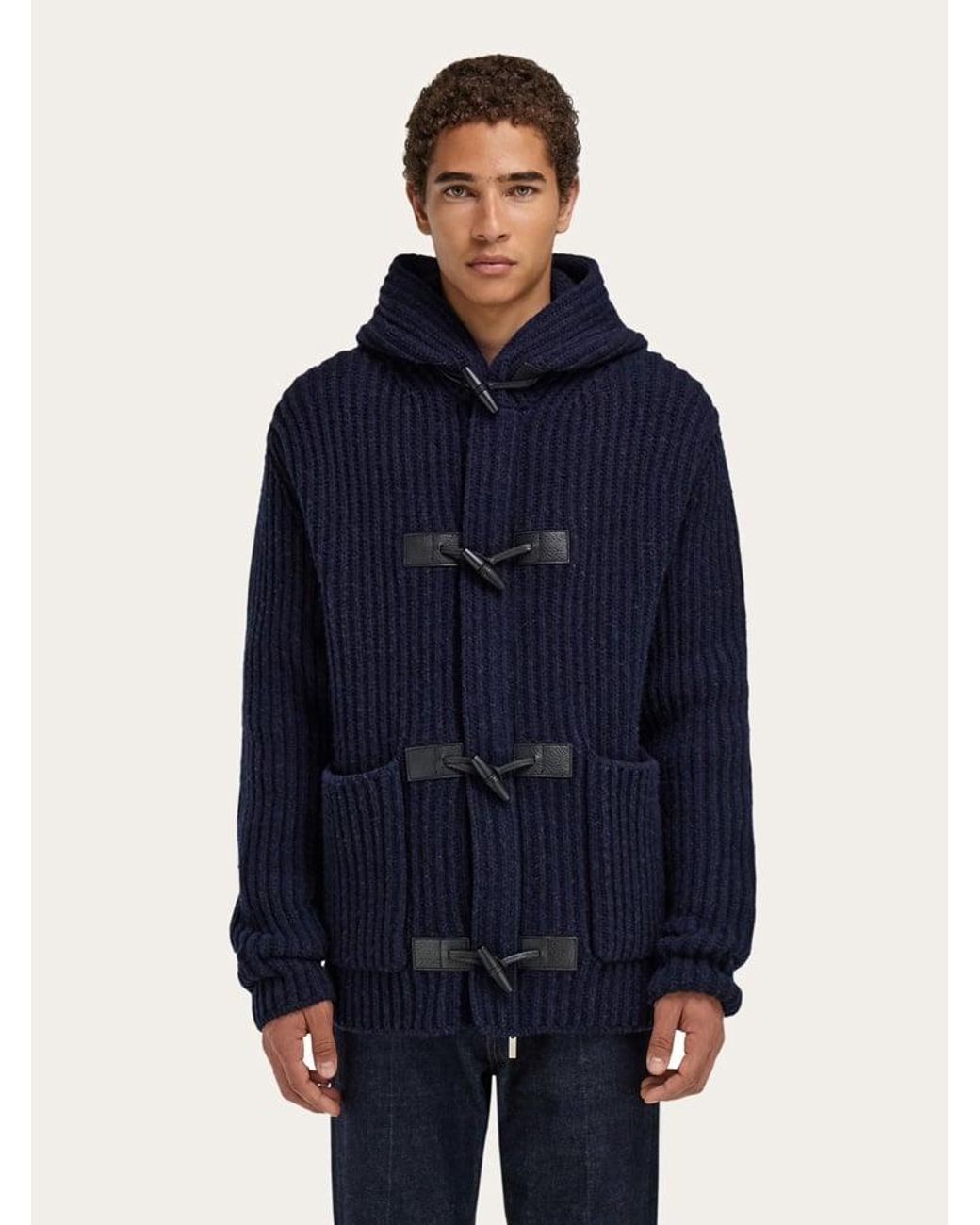 Ferragamo Blue Wool Blend Duffle Coat for men