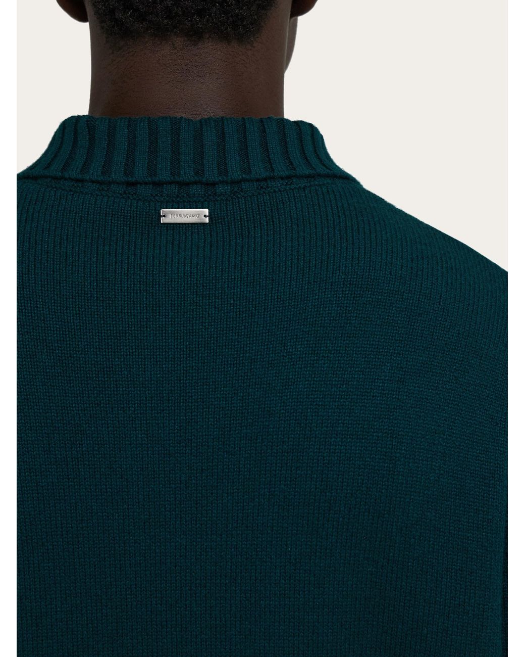Ferragamo Blue High Neck Cashmere Pullover for men