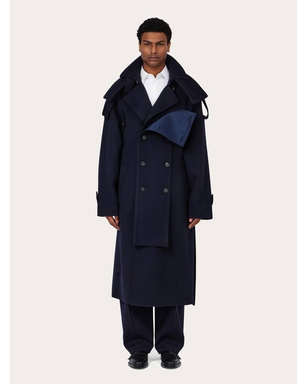 Ferragamo Blue Oversize Wool And Cashmere Coat for men