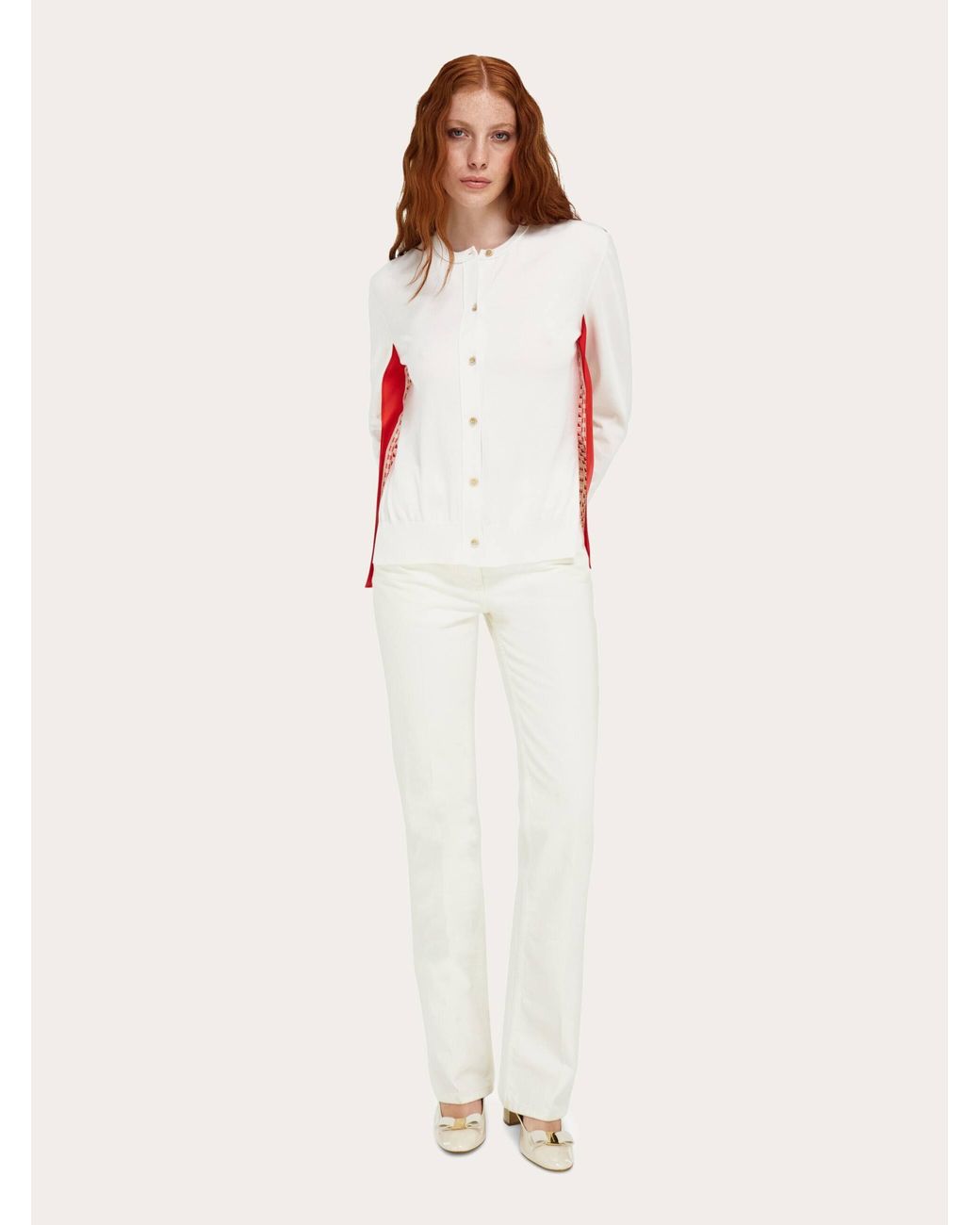 Ferragamo White Feather Show Print Crew-Neck Cardigan for men