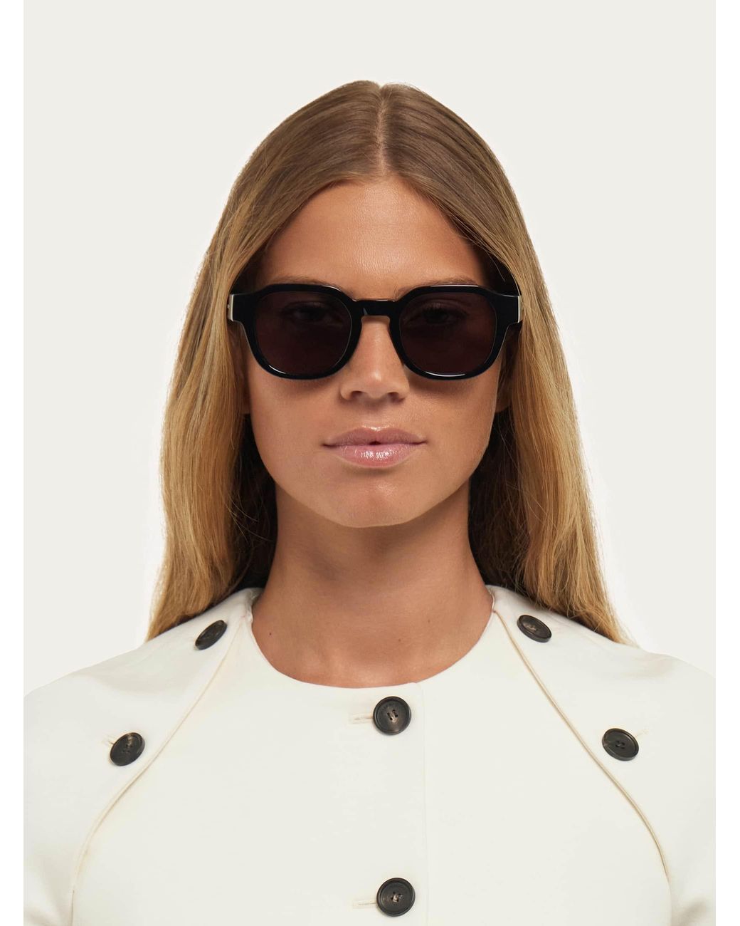 Ferragamo Black Round Frame Sunglasses