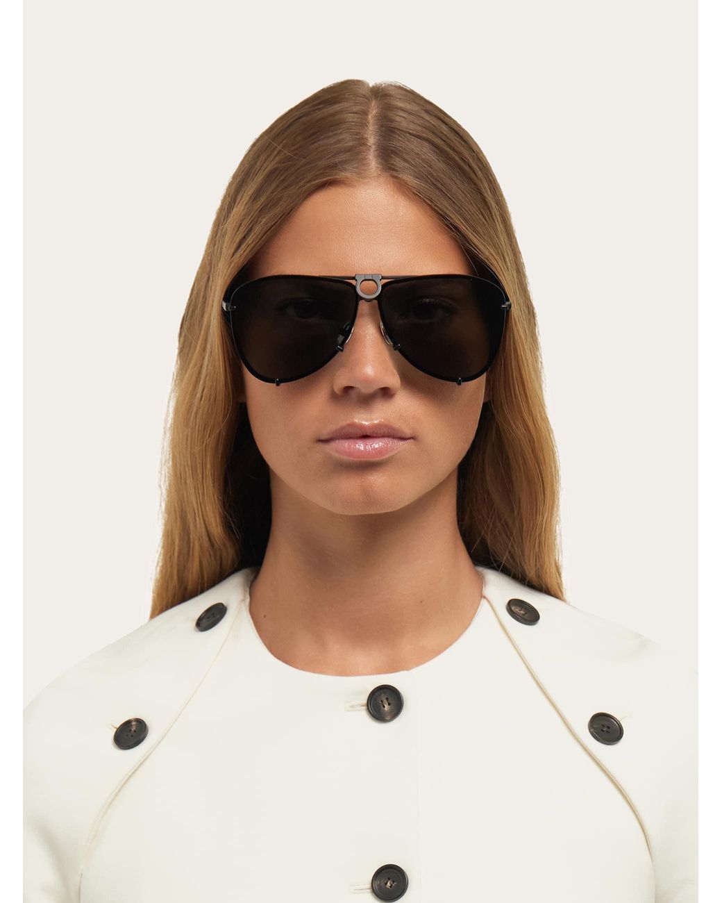 Ferragamo Gray Aviator Frame Sunglasses With Interchangeable Lenses