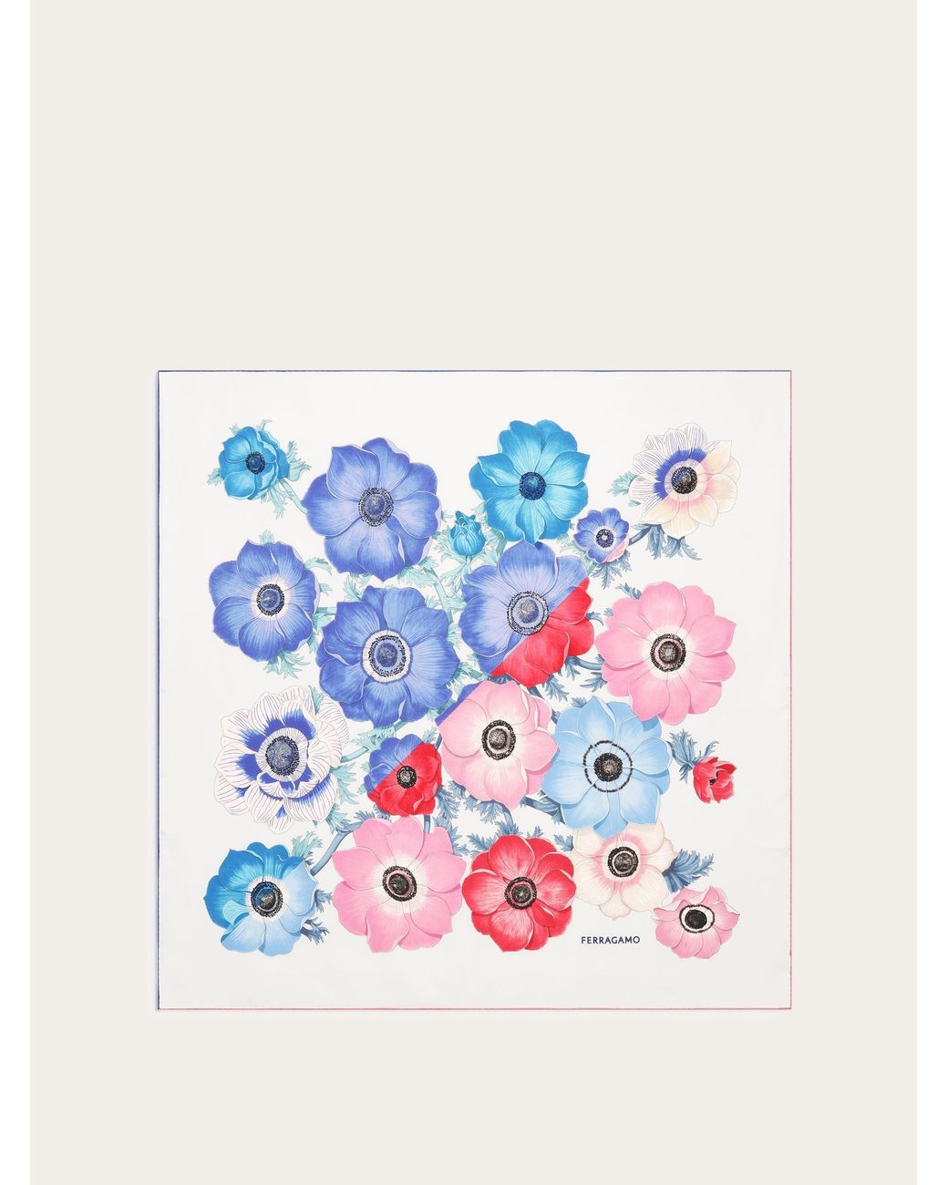 Ferragamo Blue Anemone Print Silk Scarf