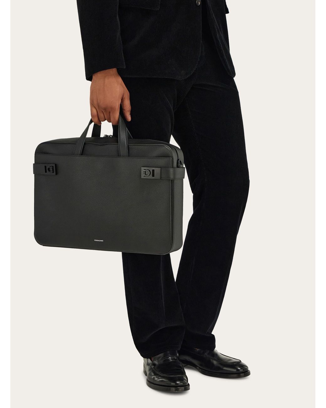 Ferragamo Black Briefcase With Hug Buckle (M) for men