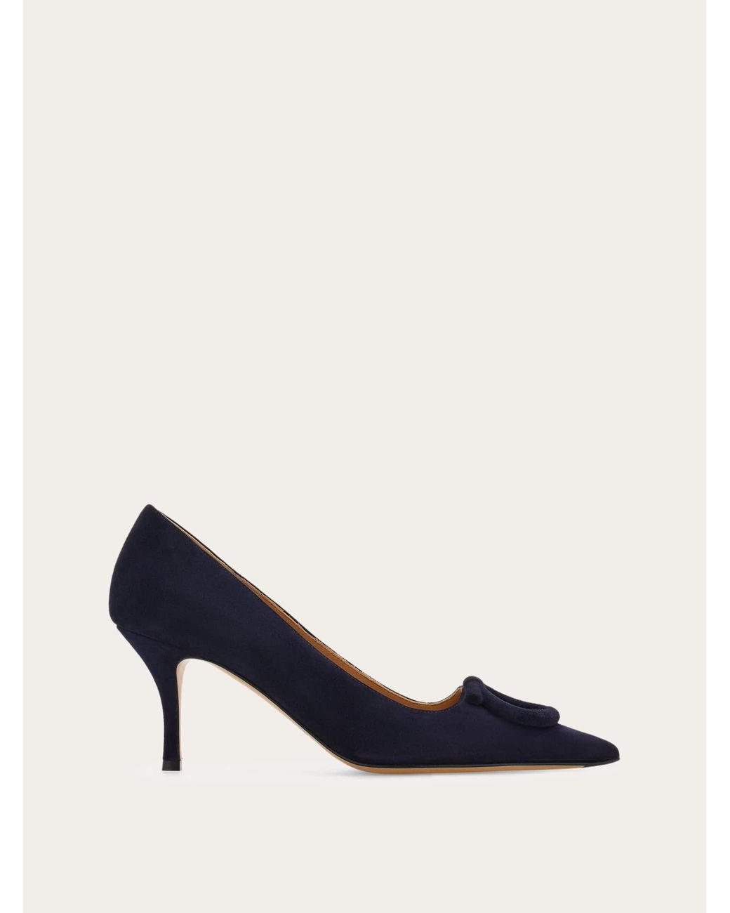 Ferragamo Blue Mid Heel Maxi Gancini Pump