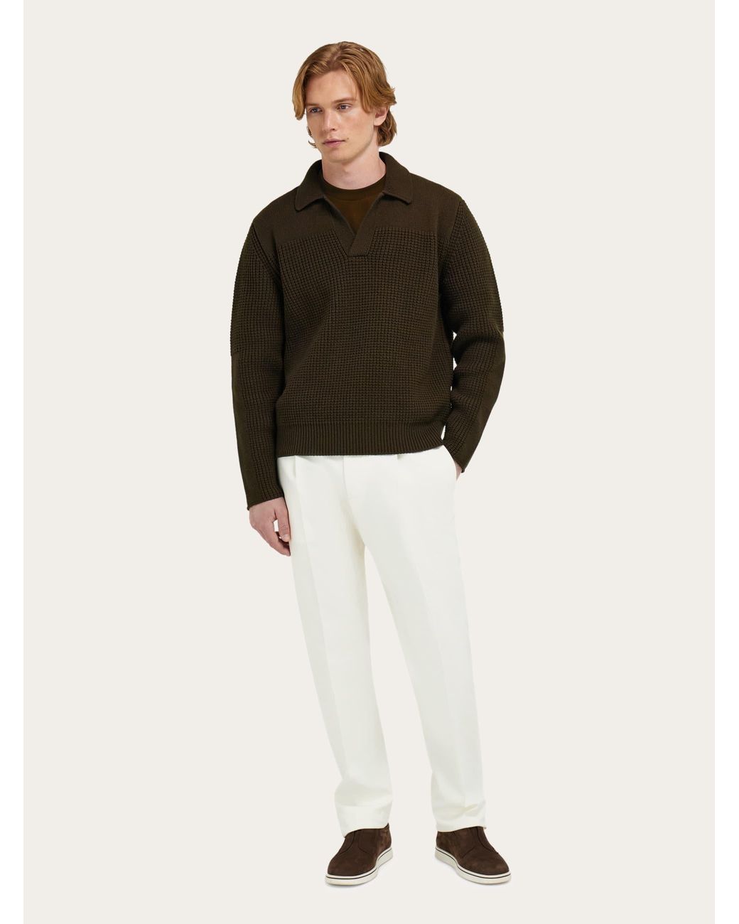 Ferragamo Green Knitted Sweater With Polo Collar for men