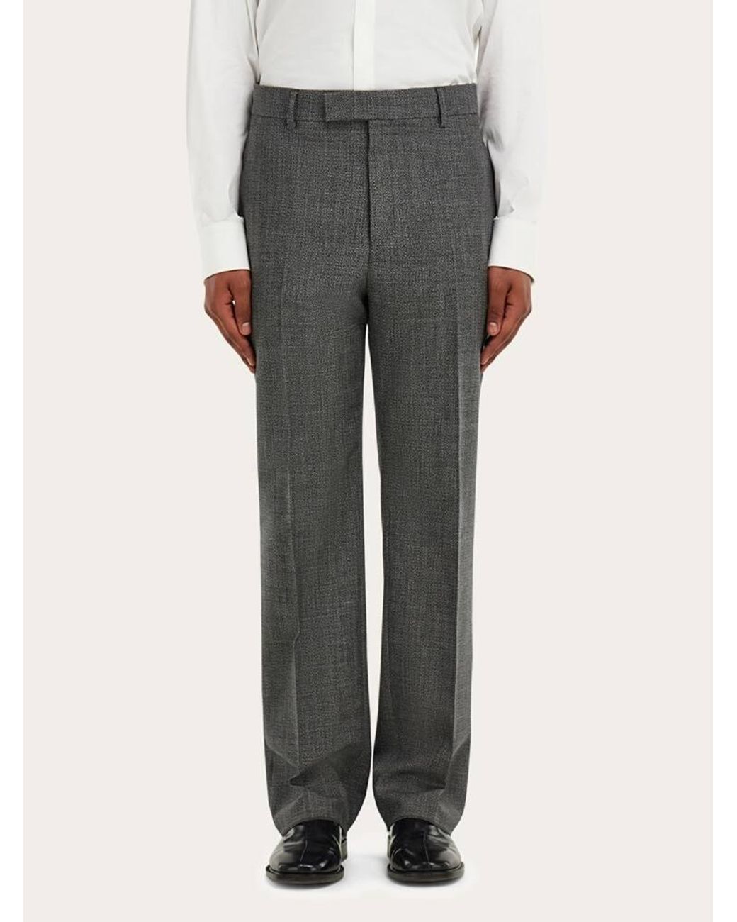 Ferragamo Gray Wide Leg Chevron Trousers for men