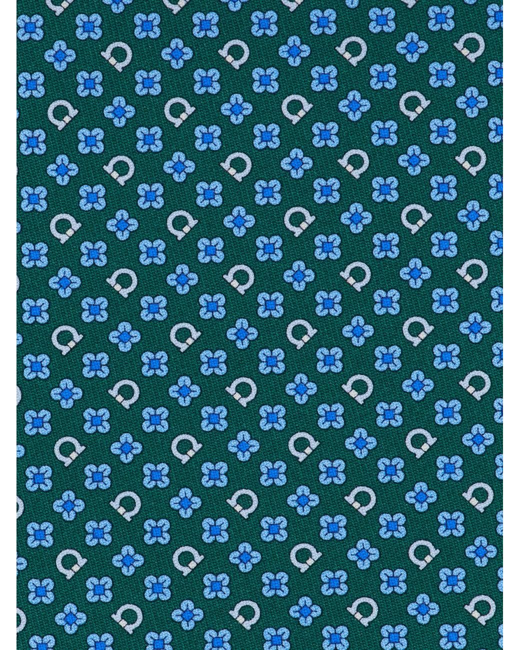 Ferragamo Blue Gancini Flower Print Silk Tie for men