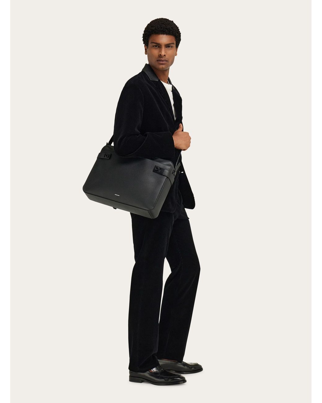Ferragamo Black Briefcase With Hug Buckle (M) for men