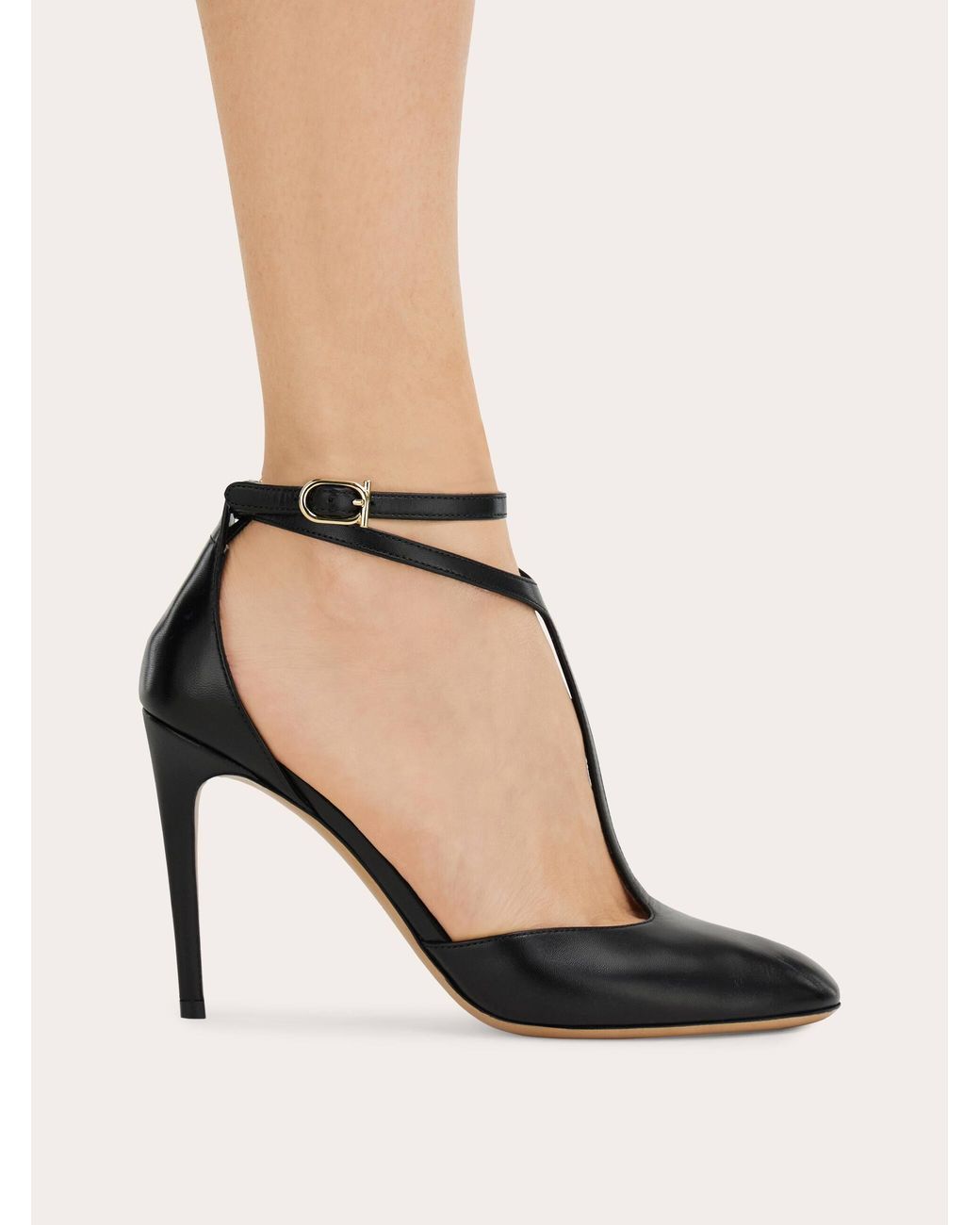 Ferragamo White T-Strap Stiletto Pump