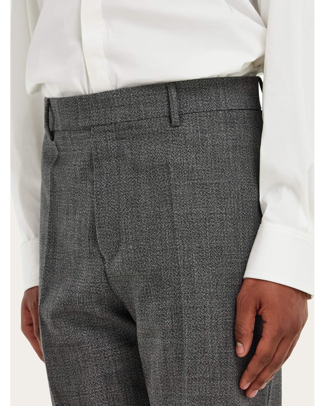 Ferragamo Gray Wide Leg Chevron Trousers for men