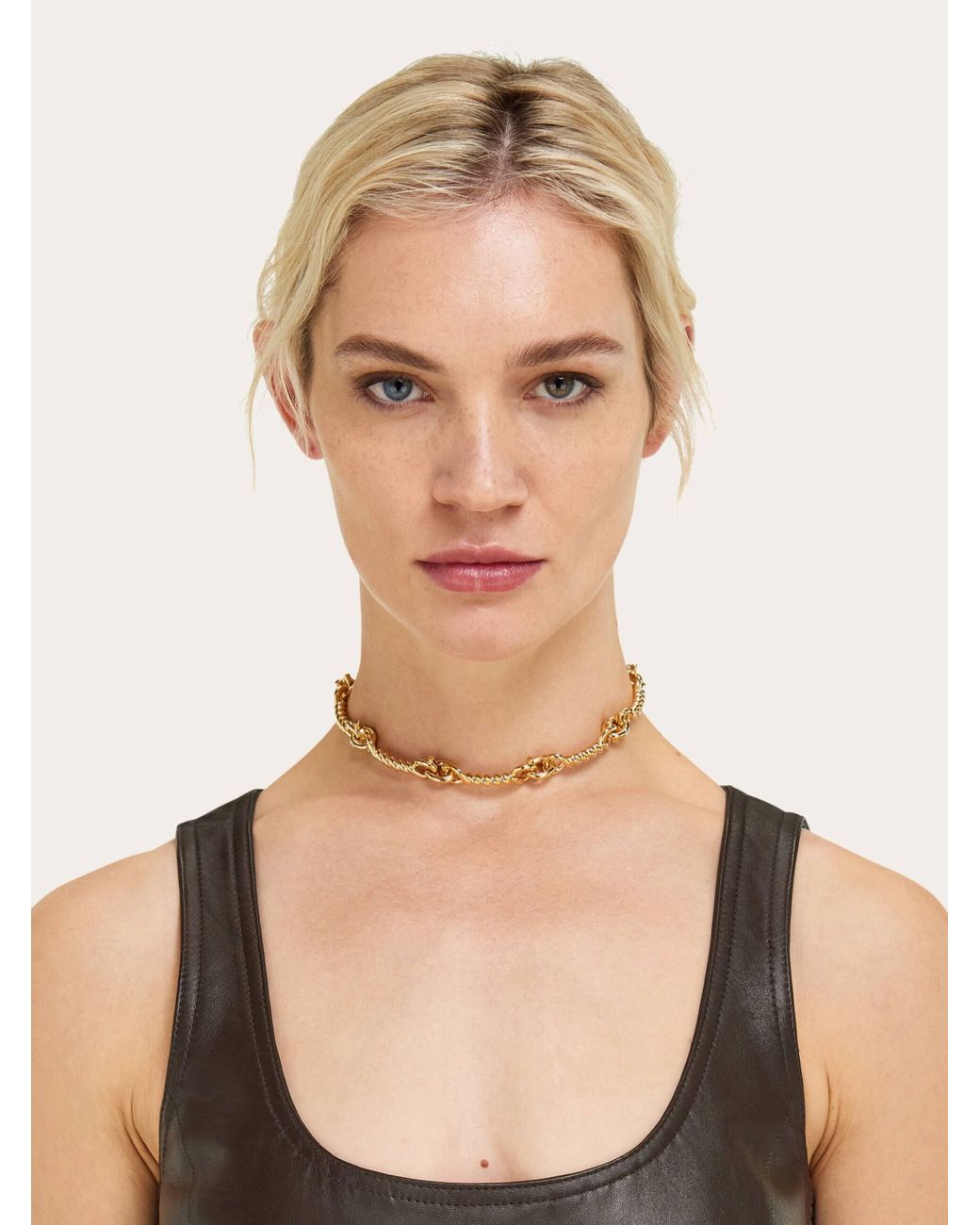 Ferragamo Natural Twisted Chain Gancini Necklace
