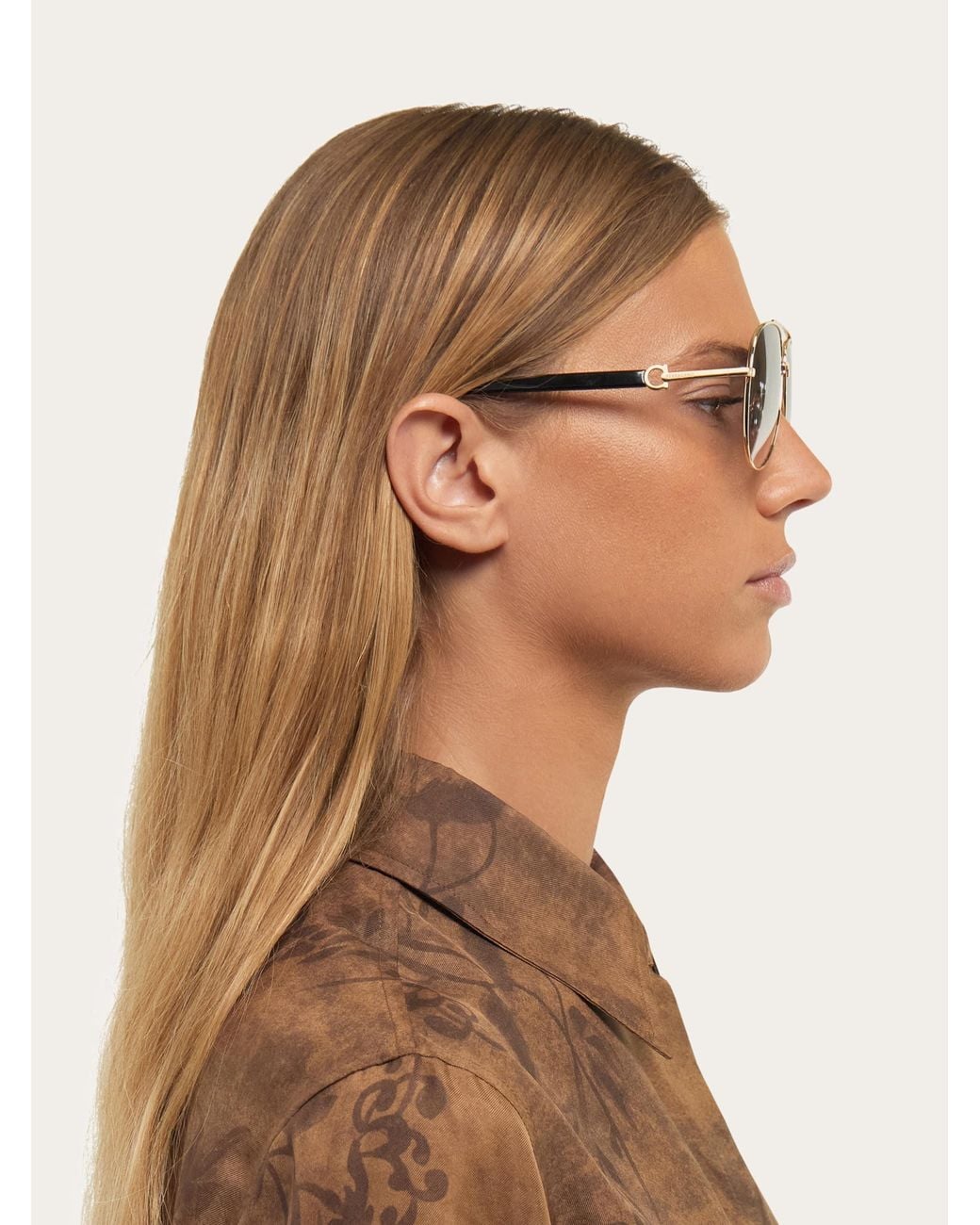 Ferragamo White Aviator Frame Sunglasses