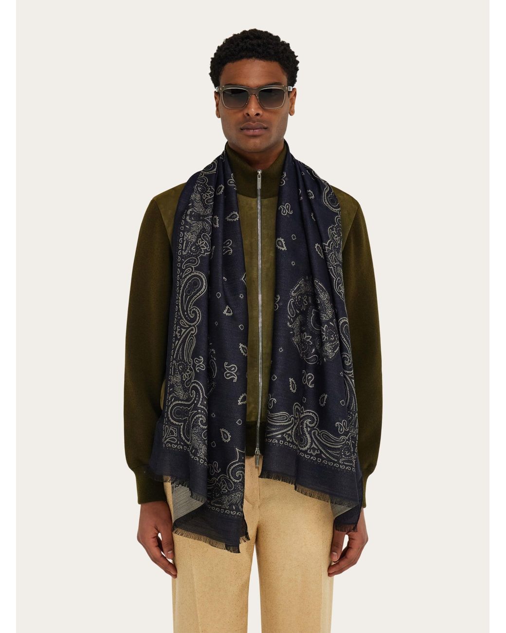 Ferragamo Blue Arabesque Print Stole for men