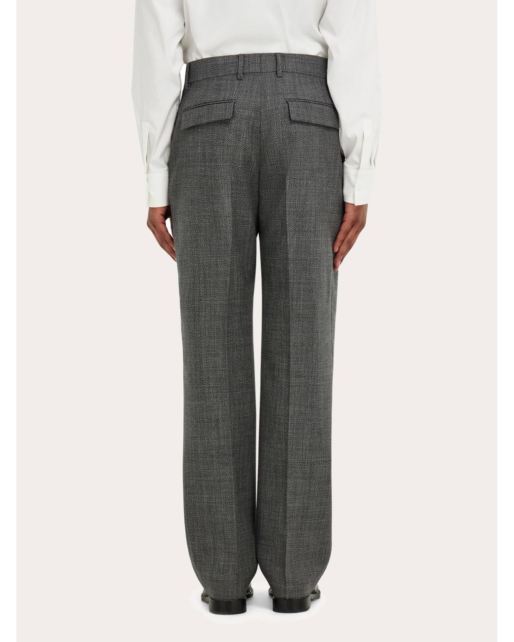 Ferragamo Gray Wide Leg Chevron Trousers for men