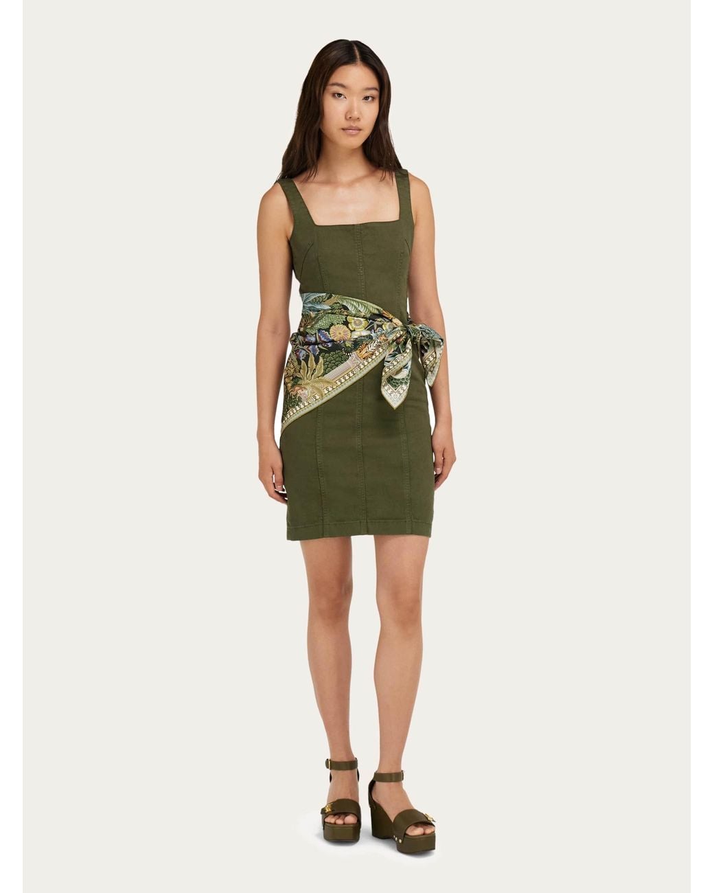 Ferragamo Green Garden Print Silk Scarf