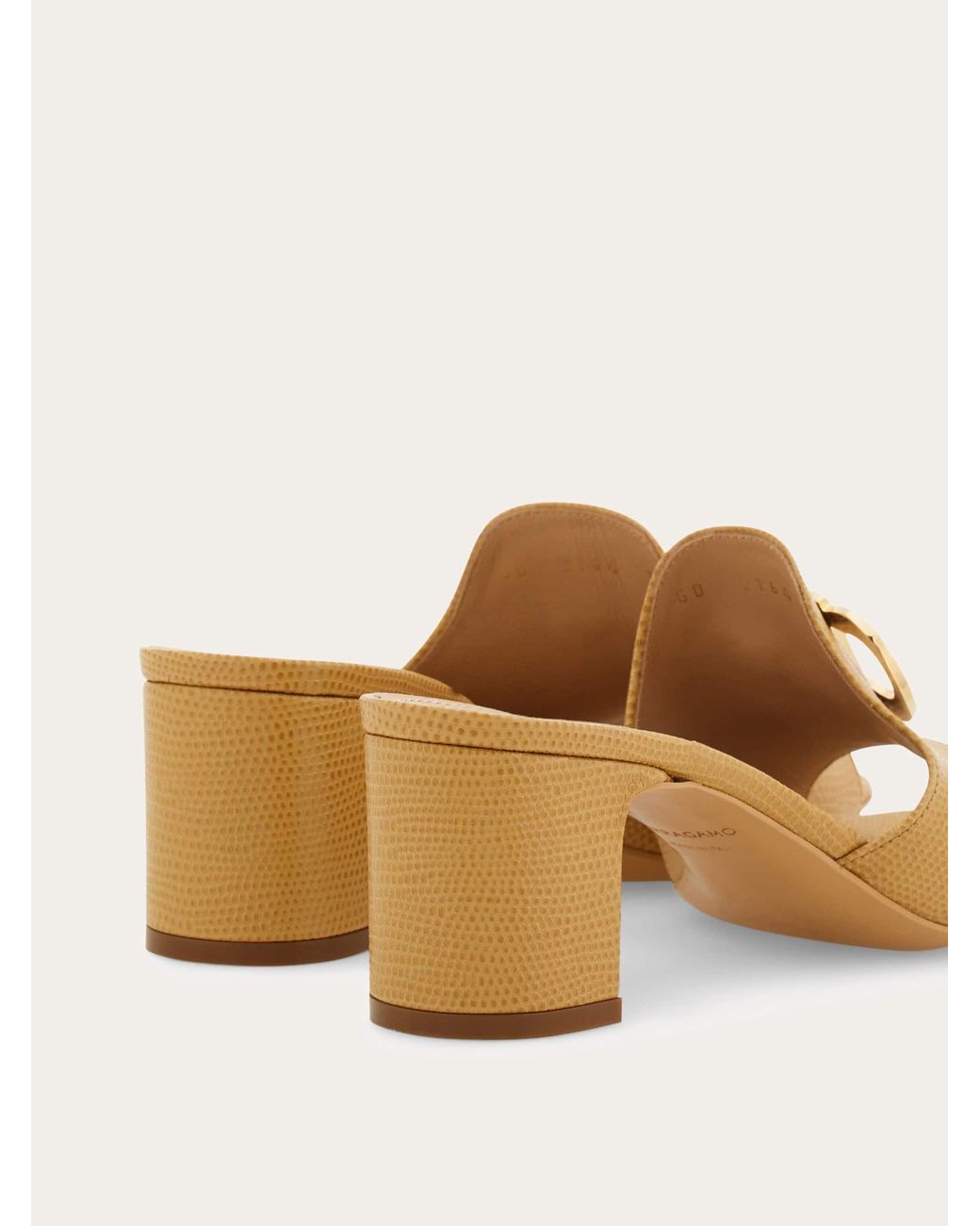 Ferragamo Natural Mid Heel Slide With Gancini Buckle