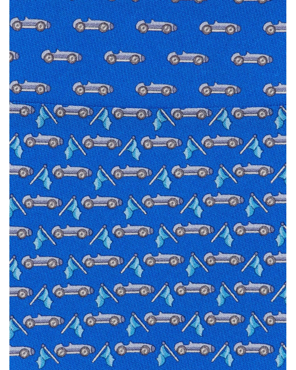 Ferragamo Blue Race Print Silk Tie for men