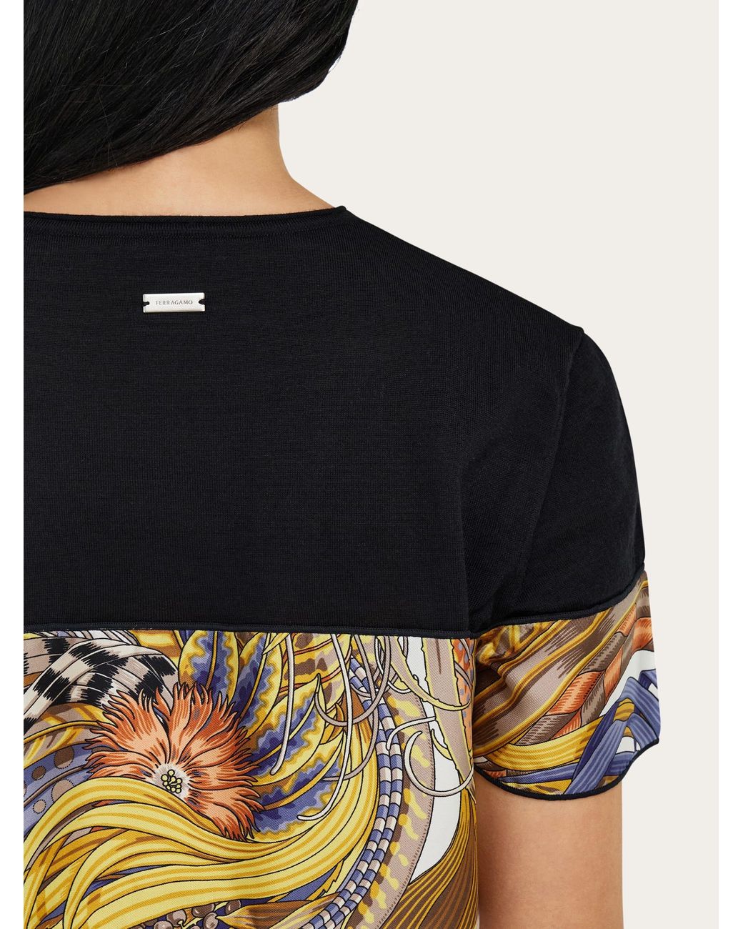 Ferragamo Black Crewneck T-Shirt With Rooster Print Inserts