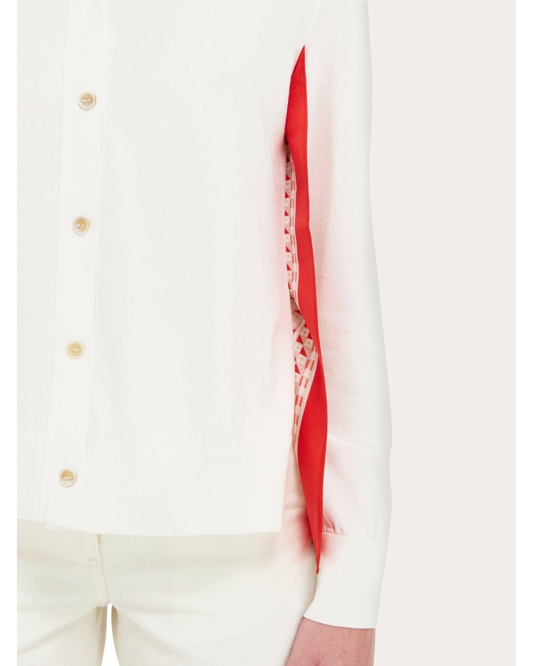 Ferragamo White Feather Show Print Crew-Neck Cardigan for men