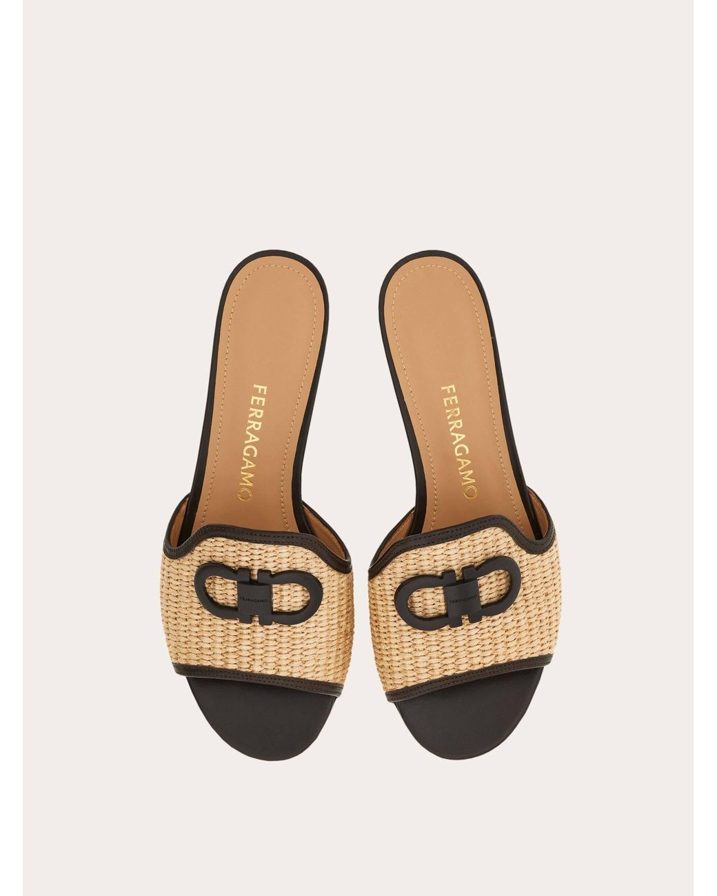 Ferragamo Natural Gancini Ornament Low-Heel Slide .5
