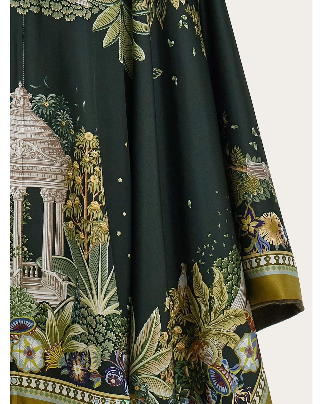 Ferragamo Green Garden Print Reversible Cape